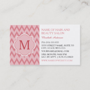 Trendiger rosa Chevron-Zickzack-Monogramm-Frisiers Visitenkarte