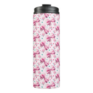Trendiger rosa Coquette-Schleifen-Muster mit süßem Thermosbecher