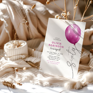 Trendiger Rosa Luftballon 60. Geburtstag Einladung