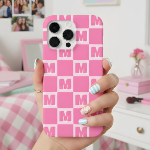 Trendiger rosa Monogramm-Karo-Anfangsbuchstabe Case-Mate iPhone Hülle