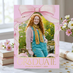 Trendiger rosa Schleifen-Abschlussfoto-Folienschri Folieneinladung