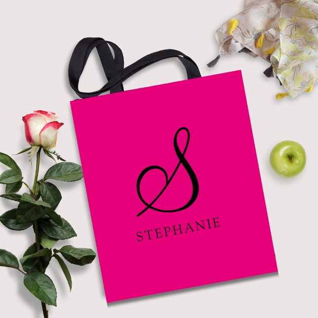 Trendiger rosa schwarzer Monogramm Anfangsbuchstab Tasche (Von Creator hochgeladen)