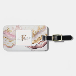 Trendiger rosa Steinmarmor-Textur, Monogramm Gepäckanhänger