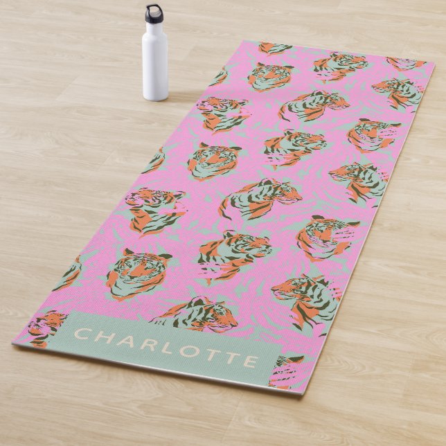 Trendiger rosa Tiger Dschungel Retro personalisier Yogamatte (Beispiel)