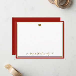 Trendiger roter und goldener Herz-Kundenname Mitteilungskarte