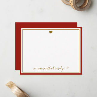 Trendiger roter und goldener Herz-Kundenname Mitteilungskarte