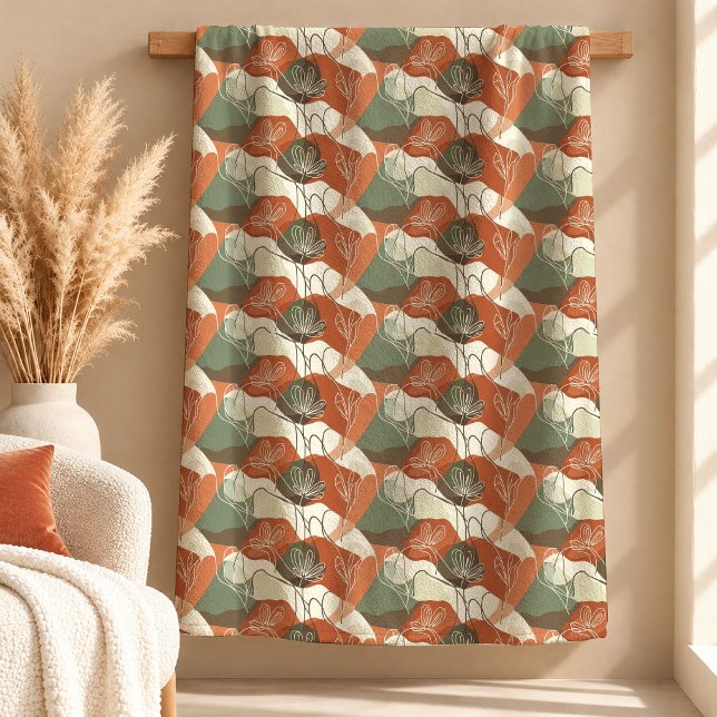 Trendiger Rust-Staubgrün-Boho-Decken-Design-Kunst Fleecedecke (Trendy Rust Dusty Green Boho Blanket Design Art)