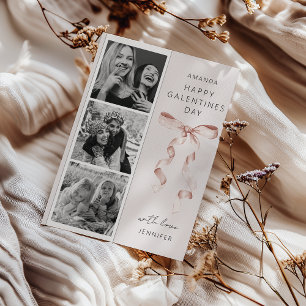 Trendiger Schleifen-Galentines-Tag-Grußkarte 3 Fot Feiertagskarte