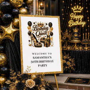 Trendiger schwarzer Gold-Konfetti-Birthday-Queen-W Poster