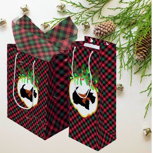 Trendiger Scottie Rot Schwarz Grün Weihnachtskarie Geschenktüte Für Weinflaschen