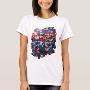 Trendiger Silberner AMERIKA ZUERST Statement-Desig T-Shirt
