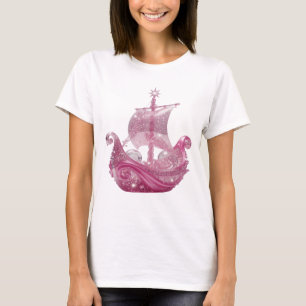 Trendiger silberner PINK GLITTER SCHIFF 3D-Text-Ku T-Shirt