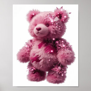 Trendiger silberner ROSA TEDDYBÄR MIT KRISTALLEN Poster