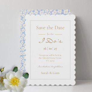 Trendiger staubblauer Blumen-Hochzeit-Save-The-Dat