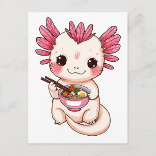 Trendiger süßer Axolotl isst Ramen japanisch Postkarte