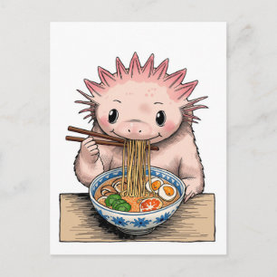Trendiger süßer Axolotl isst Ramen japanisch Postkarte