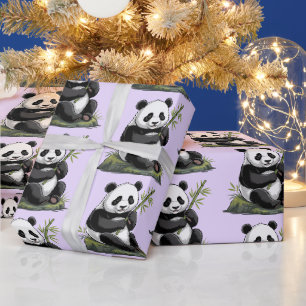 Trendiger süßer Panda-Bär mit Grünzeug-Bambus Lila Geschenkpapier