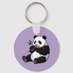 Trendiger süßer Panda-Bär mit Grünzeug Bambus Lila Schlüsselanhänger