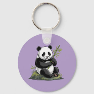 Trendiger süßer Panda-Bär mit Grünzeug Bambus Lila Schlüsselanhänger
