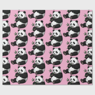 Trendiger süßer Panda-Bär mit Grünzeug-Bambus Rosa Geschenkpapier