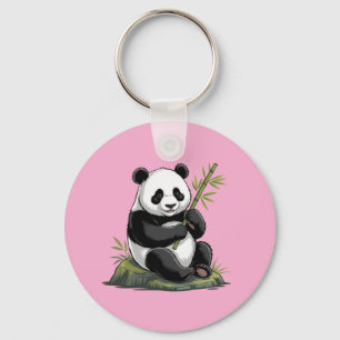 Trendiger süßer Panda-Bär mit Grünzeug Bambus Rosa Schlüsselanhänger