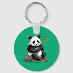Trendiger süßer Panda-Bär mit Grünzeug Bambus  Schlüsselanhänger