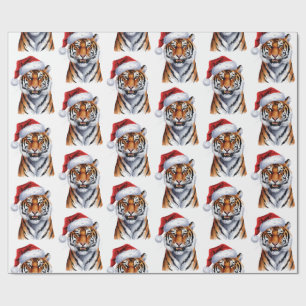 Trendiger Tiger mit Weihnachtsmannmütze Weihnachte Geschenkpapier