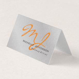 Trendiger Visagist Silber Grau Orange Monogramm Visitenkarten