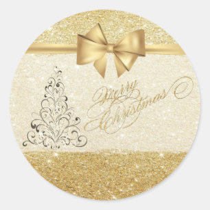 Trendiger Weihnachtsbaum, Falsche Goldschleife, Gl Runder Aufkleber