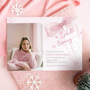 Trendiger Winter Rosa Schleife Mädchen Foto 16. Ge Einladung