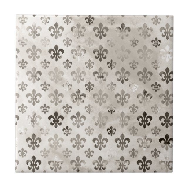 Trendiges, abgenutztes Silber-Grau-Fleur-de-Lis-Mu Fliese (Vorderseite)