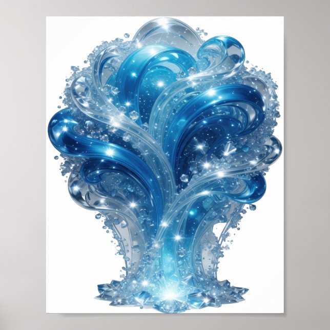 Trendiges blaues 3D-Textkunstwerk WATER ELEMENT Poster (Vorne)