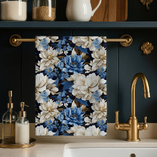 Trendiges blaues Elfenbein Blumenmuster stilvolles Geschirrtuch