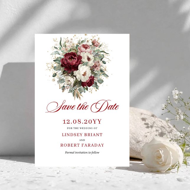 Trendiges Blush-Burgund-Grün Save The Date (Trendy Blush Burgundy Greenery Save The Date)