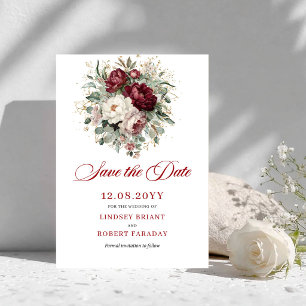 Trendiges Blush-Burgunder-Grün Save The Date