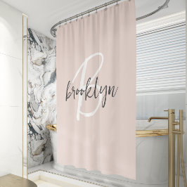 Trendiges Blush Rosa Grau Skript Monogramm Name Duschvorhang