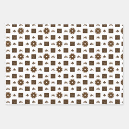 Trendiges braunes und weißes gekreuztes Muster Geschenkpapier Set
