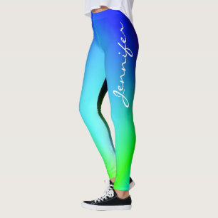 Trendiges Cool Blau Grün Ombre Gradient Name Typo Leggings