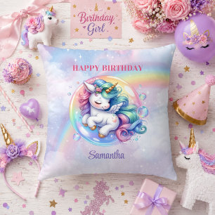 Trendiges Einhorn Rosa Lila Mädchen Geburtstag Kis Kissen