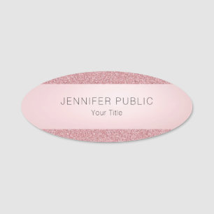 Trendiges elegantes Template Roségold Glitter Oval Namensschild