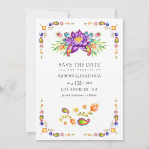Trendiges florales Paisley-Indien-Hochzeit Save The Date