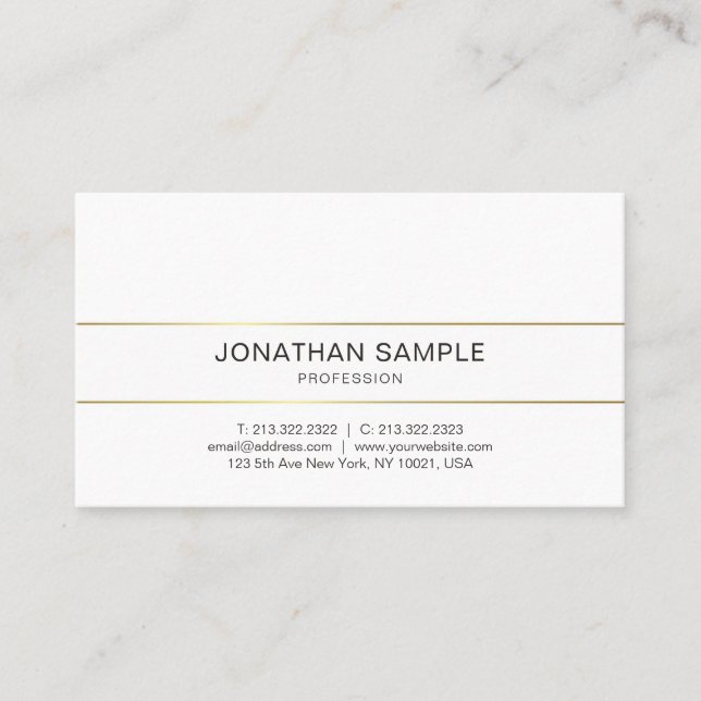 Trendiges Gold gestreift Elegantes minimalistische Visitenkarte (Vorderseite)