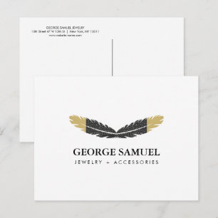 Trendiges Gold getauchtes Boho-Feder-Designer Weiß Postkarte
