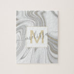 Trendiges Goldbarren-Glitzer glänzt Marmorname Mon<br><div class="desc">Der modische Goldpuzzle aus glänzendem Marmor mit dem Namen Monogramm-Puzzle</div>