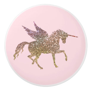 Trendiges goldenes Glitter-Sparkle-Einhorn Pegasus Keramikknauf