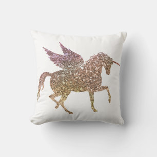 Trendiges goldenes Glitterfunkel Einhorn Pegasus P Kissen