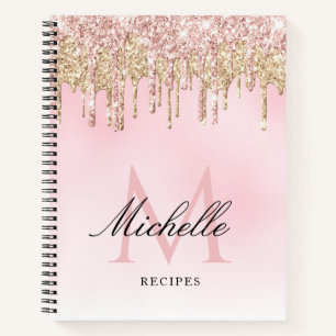 trendiges goldenes und rosa glitzerndes Monogramm- Notizbuch
