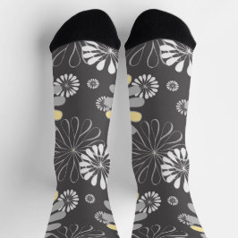 Trendiges Grau und Gelb floral Socken