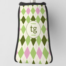 Trendiges Green & Pink Raute Muster Modernes Monog Golf Headcover