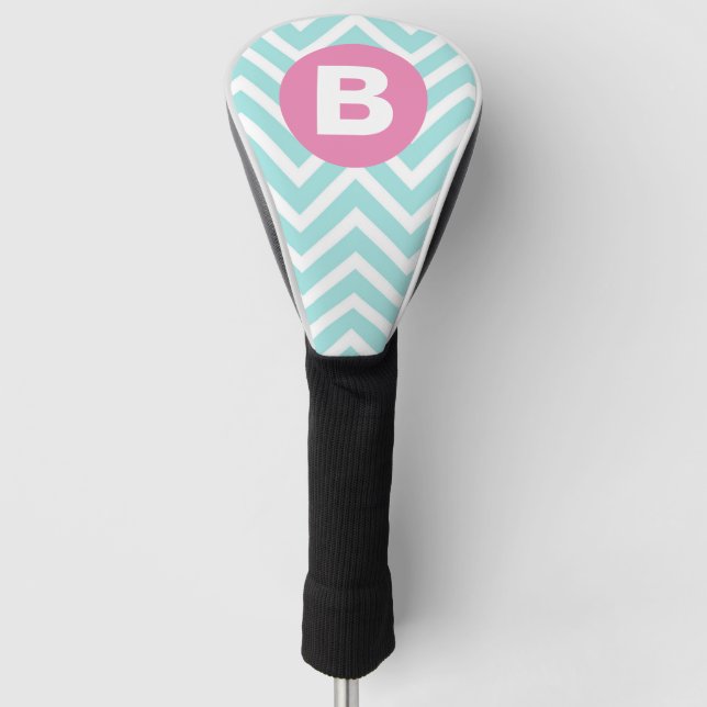 Trendiges Hellblau-Chevron-Rosa-Monogramm Golf Headcover (Vorderseite)